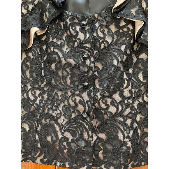 Vtg Tahari Arthur S Levine Luxe Size 10 Womens Jacket Snap Button Lace Black Tan - Picture 4 of 10